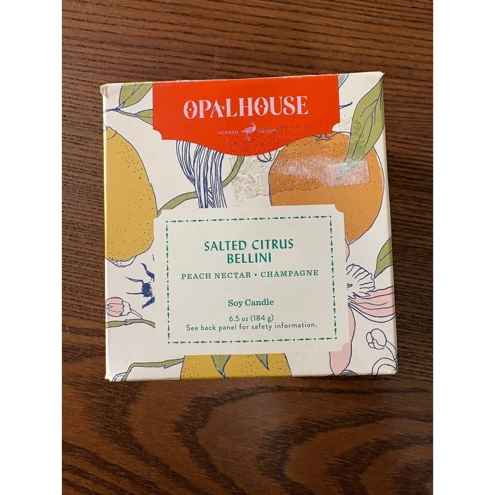 Opalhouse Salted Citrus Bellini Soy Candle‎ 6.5 oz Gold Rim New Peach Champagne